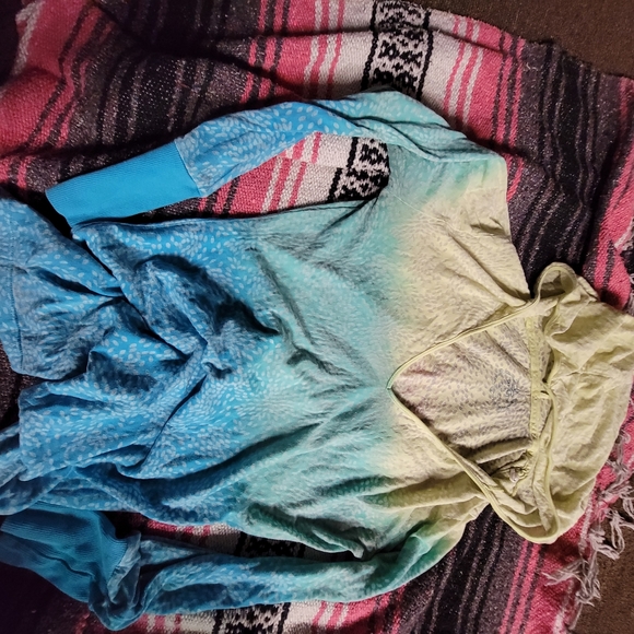 Prana Blue, green, yellow Ombre Burnout Hoodie Lightweight Longsleeve W's Medium - Picture 2 of 11